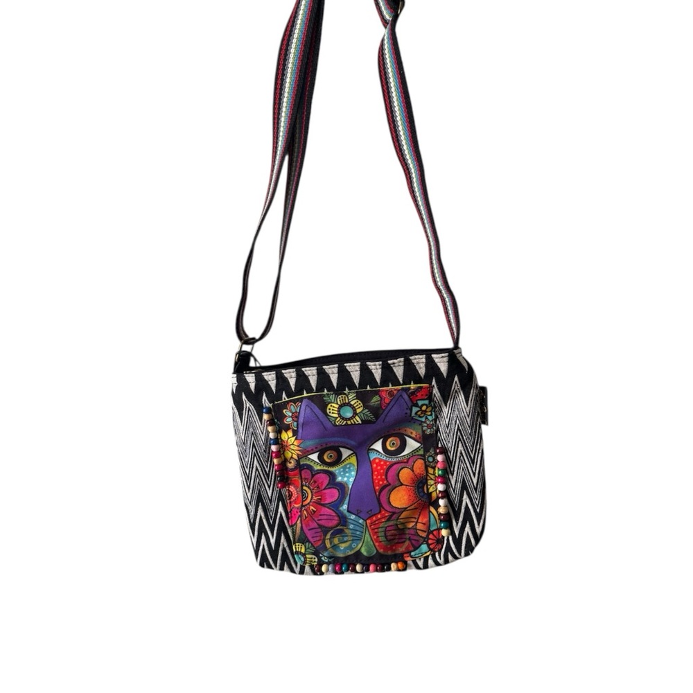 Laurel Burch Multicolor Cat Design Crossbody Bag